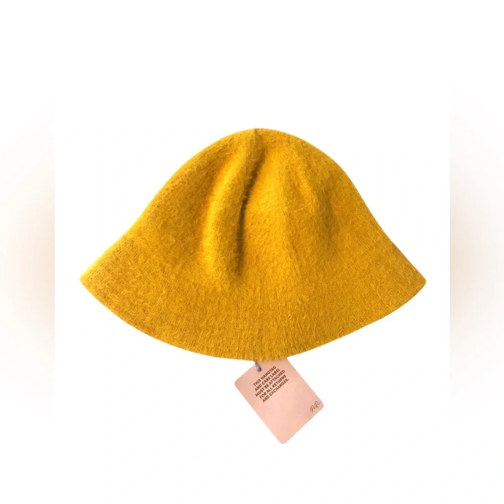 NWT Savage X Fenty Fuzz Fit Knit Bucket Hat Gold Yellow